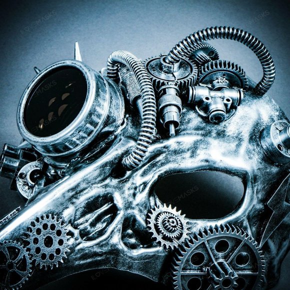 Silver Raven Skull Nose Steampunk Halloween Mask - Picture 10 of 10